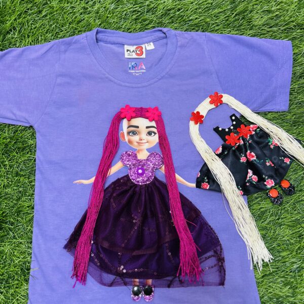 Magical Doll Fashion T-Shirt Set –  Dark Purple &  Red Combo