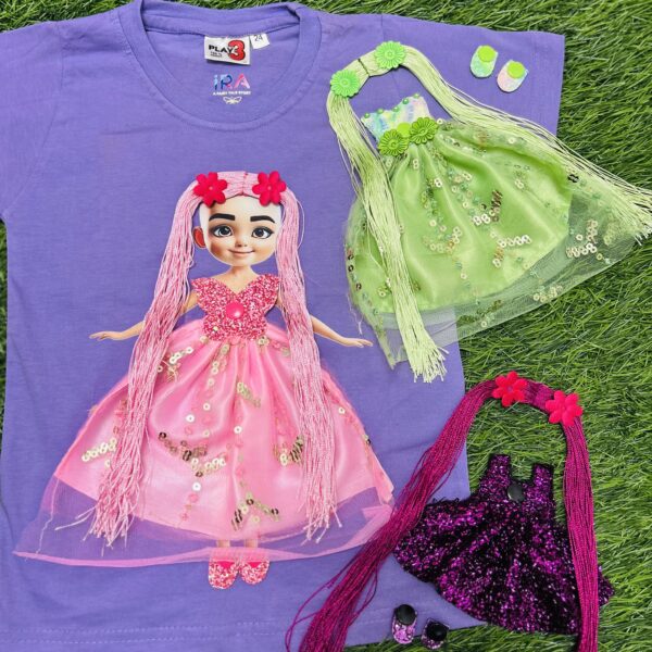 3 Magical Looks, 1 Fairy-Tale Tee-Light Pink, Dark Purple & Green Combo